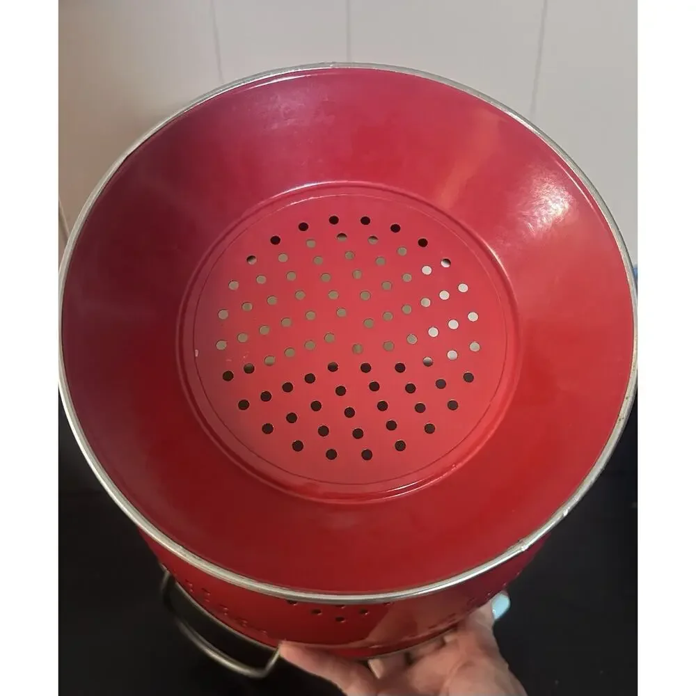 Vintage Red Enamel Colander Strainer Footed Pedestal Retro